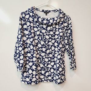 Talbots Shirt Blue Floral Blouse Womens Medium Petite